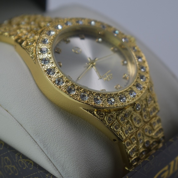 Mens 14K Gold Plated Iced Out Nugget Watch - Picture 3 of 5